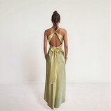 Aurelia Satin Twist Maxi Dress with Open Back