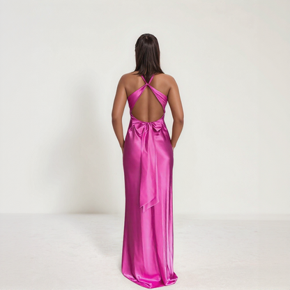 Aurelia Satin Twist Maxi Dress with Open Back