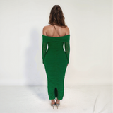 Aurelia Off-Shoulder Mesh Ruched Midi Dress