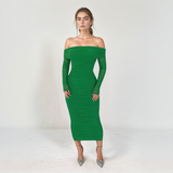 Aurelia Off-Shoulder Mesh Ruched Midi Dress