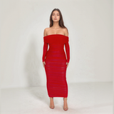 Aurelia Off-Shoulder Mesh Ruched Midi Dress