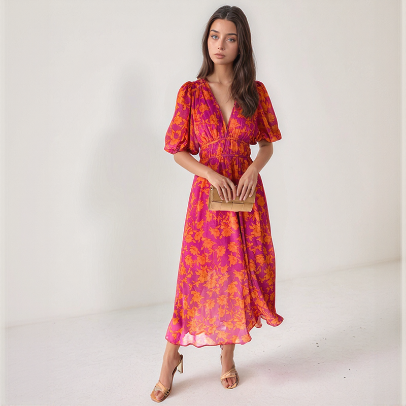 Solara Bloom Puff Sleeve Maxi Dress