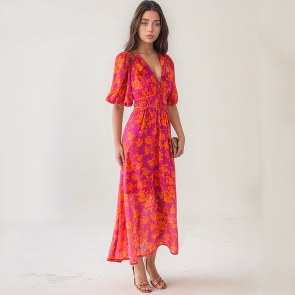 Solara Bloom Puff Sleeve Maxi Dress