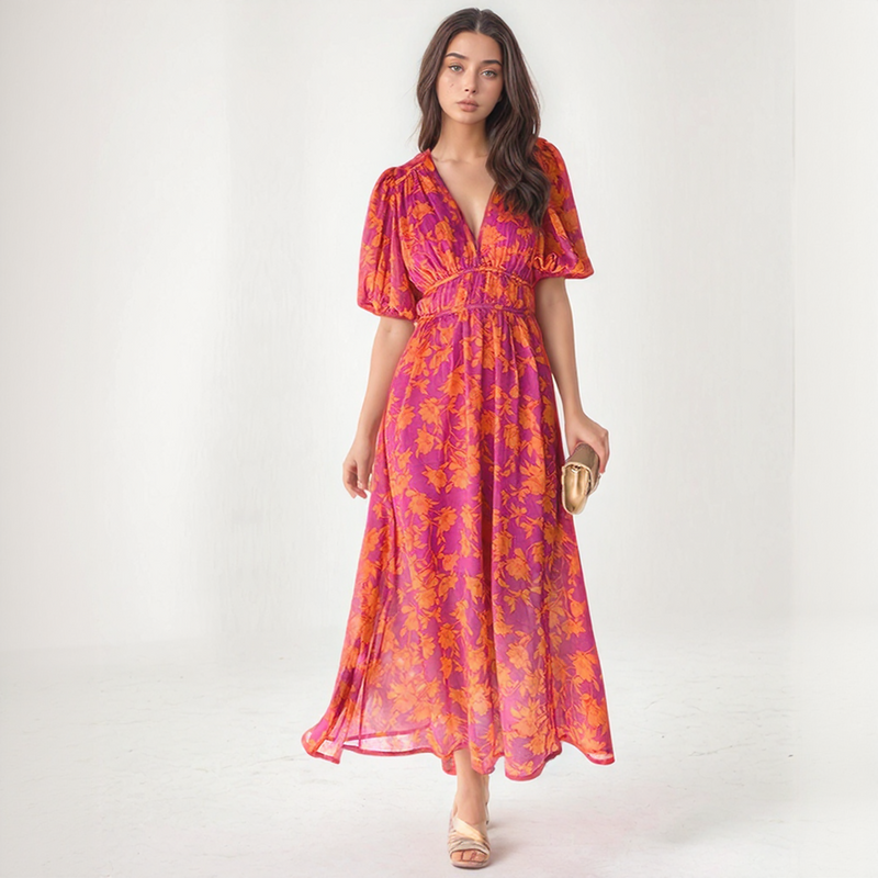 Solara Bloom Puff Sleeve Maxi Dress