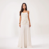 Amara Floral Appliqué Pleated Chiffon Maxi Dress