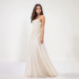 Amara Floral Appliqué Pleated Chiffon Maxi Dress