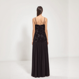 Amara Floral Appliqué Pleated Chiffon Maxi Dress