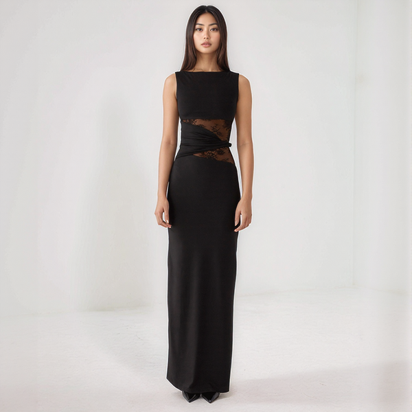 Elara Lace Inset Sleeveless Maxi Dress