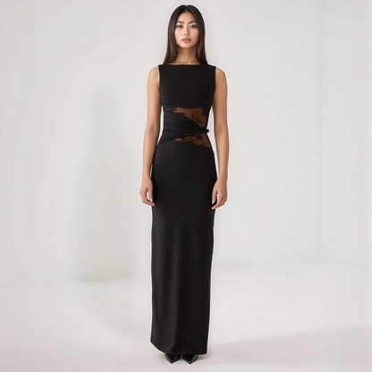 Elara Lace Inset Sleeveless Maxi Dress