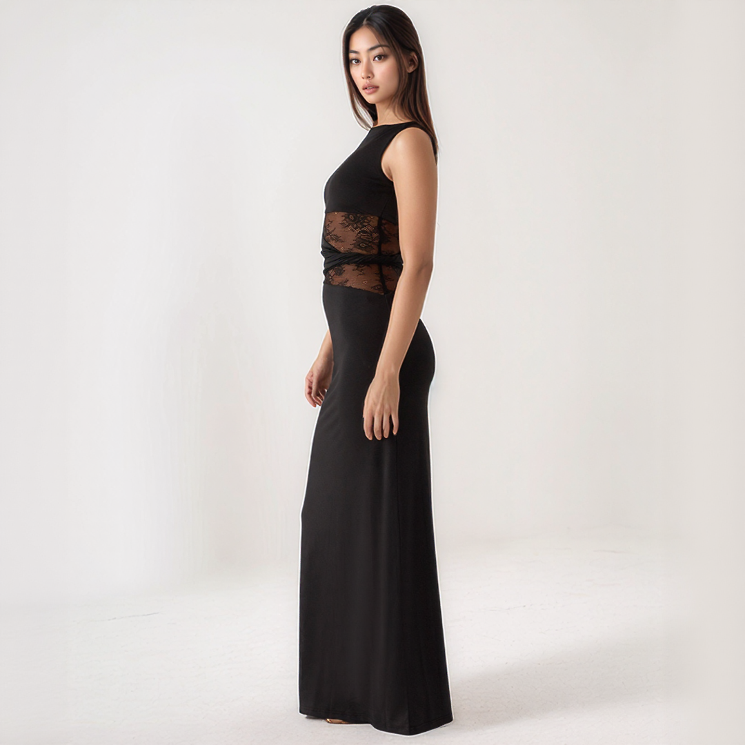 Elara Lace Inset Sleeveless Maxi Dress
