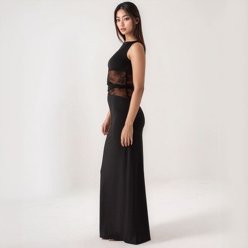 Elara Lace Inset Sleeveless Maxi Dress