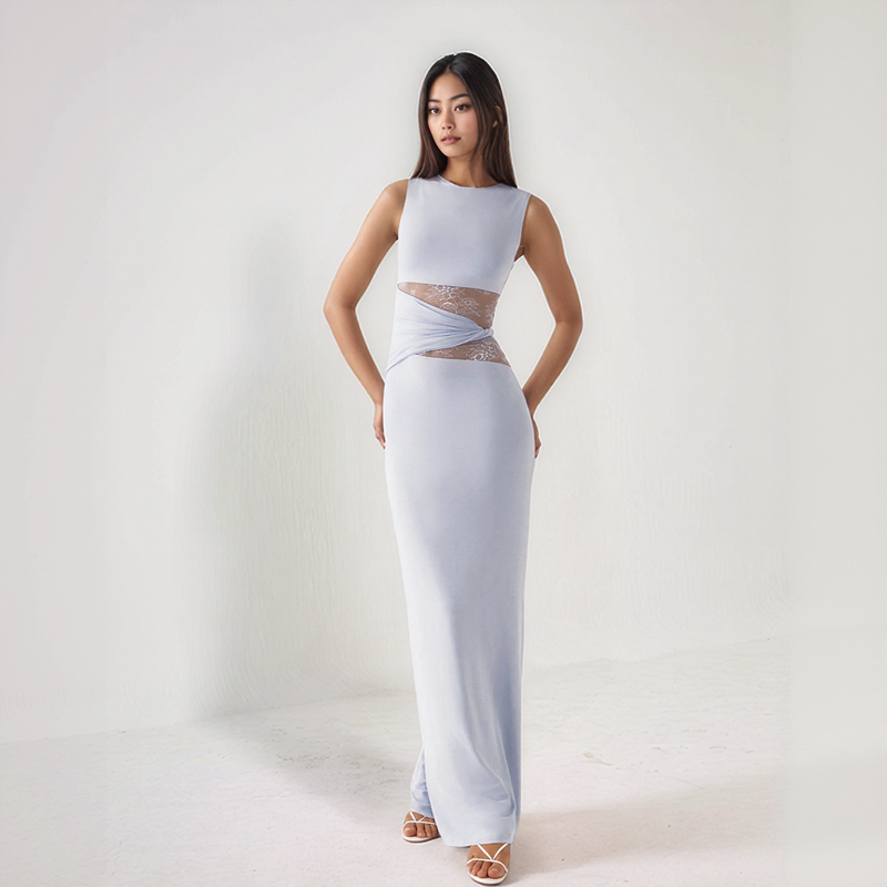 Elara Lace Inset Sleeveless Maxi Dress
