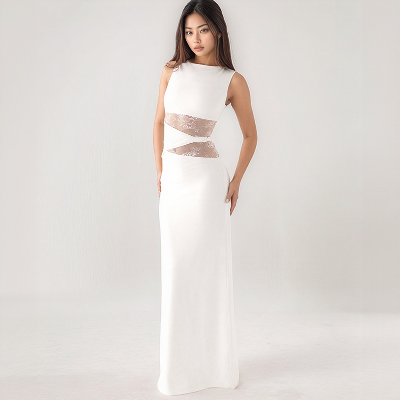 Elara Lace Inset Sleeveless Maxi Dress