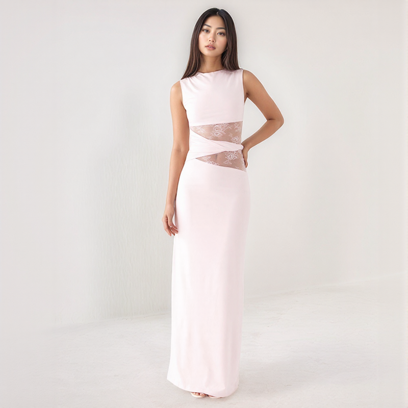 Elara Lace Inset Sleeveless Maxi Dress