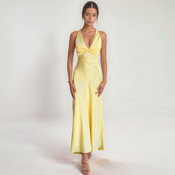 Aurelia Satin Twist Maxi Dress with Open Back